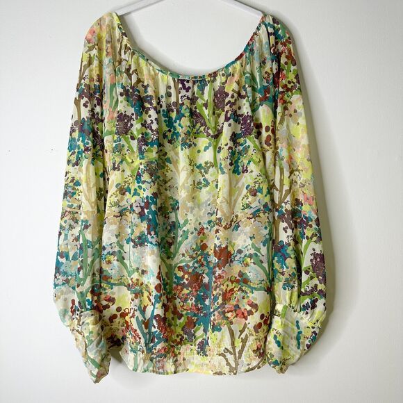 H&M Pretty Flowy Voile Chiffon Lux Romantic Shirt Covered Buttons Sheer US 14 - Picture 2 of 4